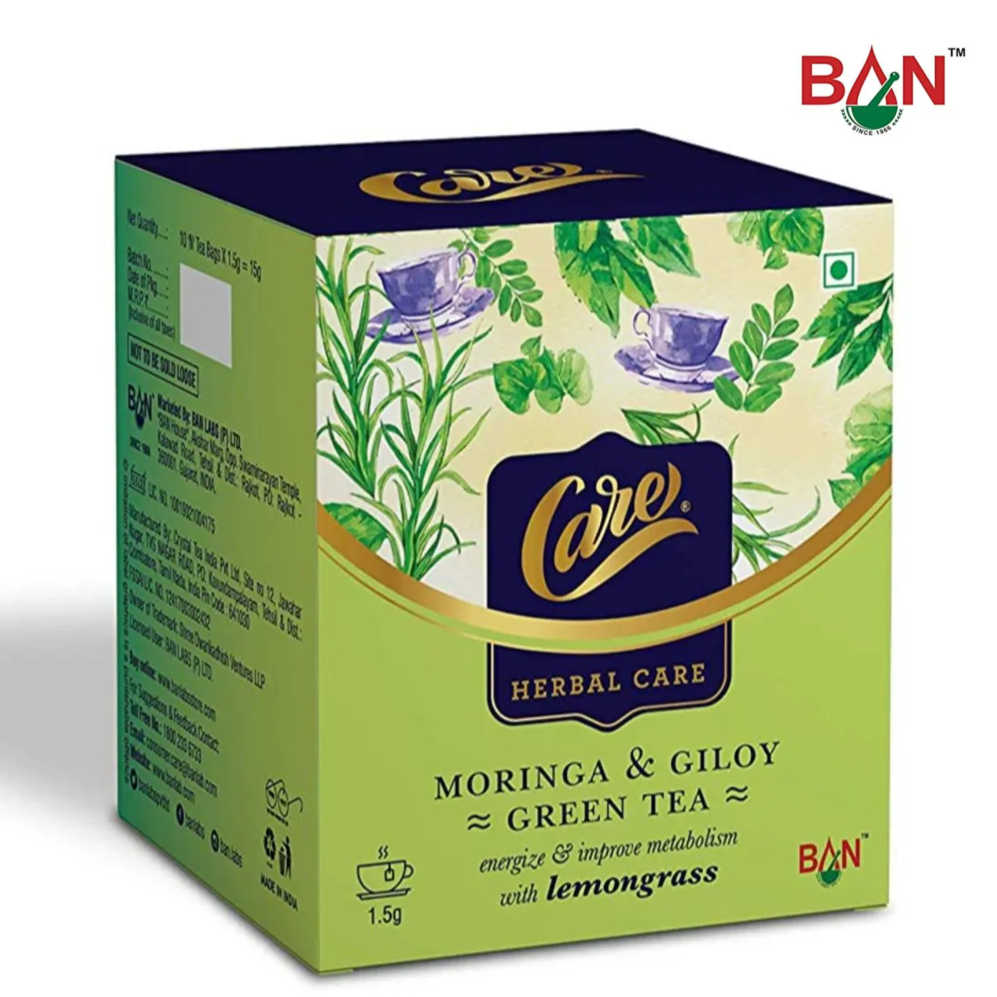 Care Moringa & Giloy Green Tea with Lemongrass (10 Sachets)