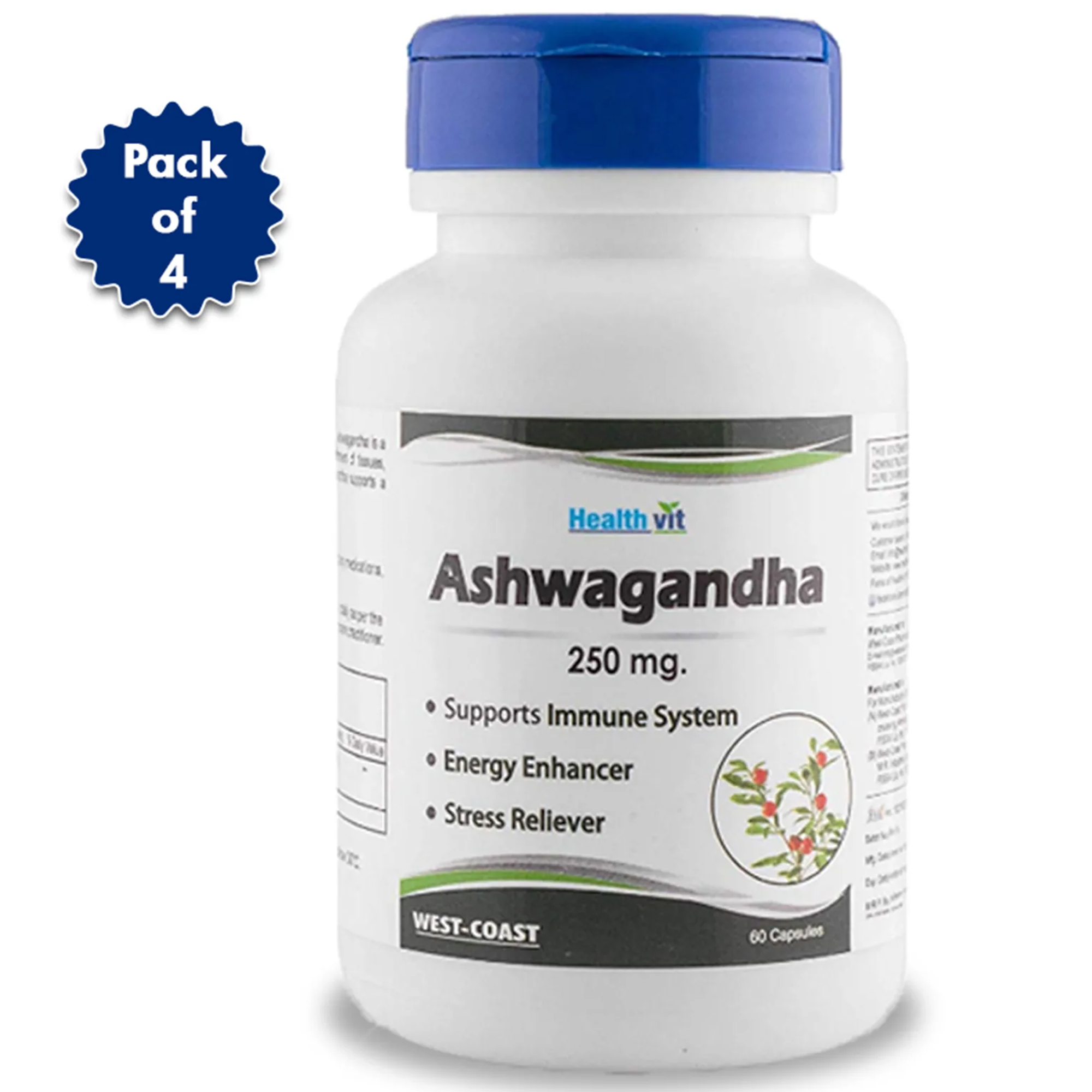 HealthVit Ashwagandha 250 Mg 60 Tablets - Pack of 4