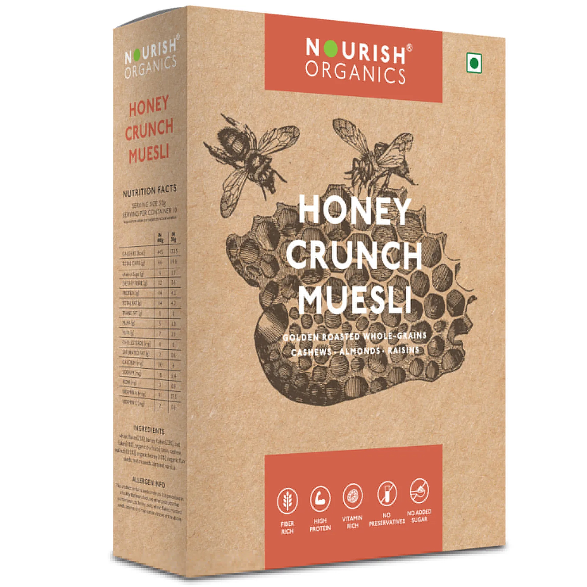 Nourish Organics Honey Crunch Muesli (300gms) - Nutritious & Delicious Morning