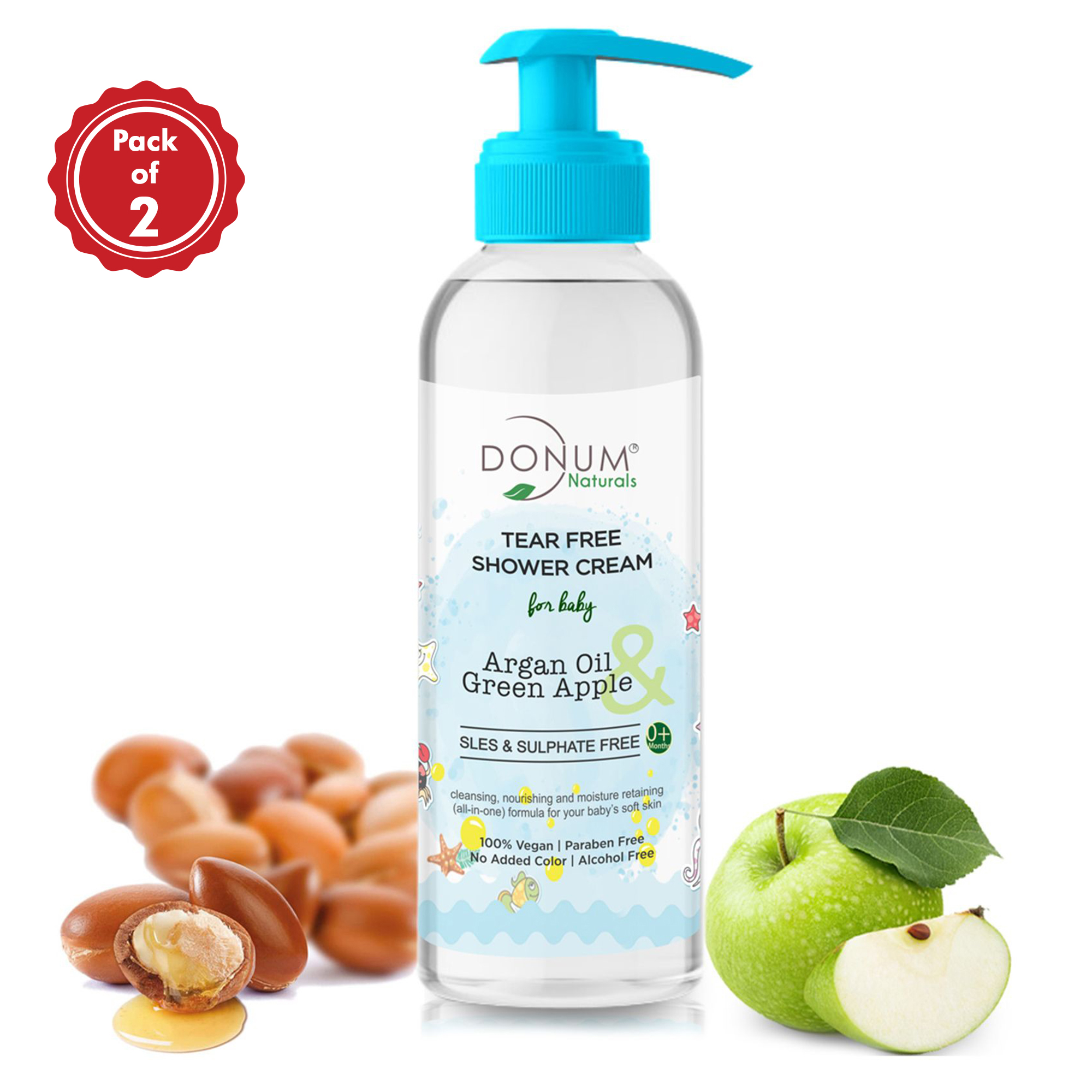 Donum Body Wash Tear Free For Babies With Green Apple, Argan Oil & Vitamin F 220ml - Pack of 2