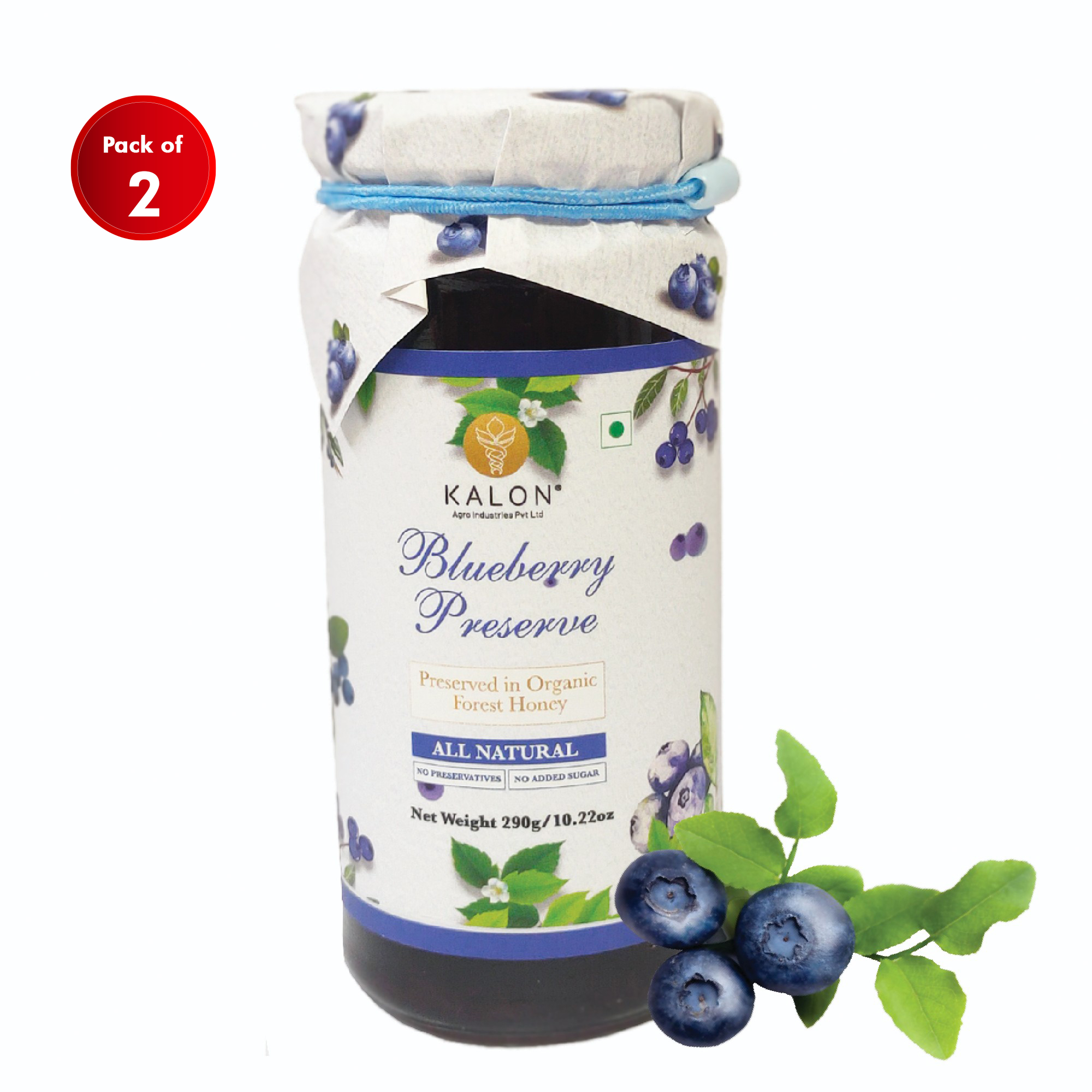 Kalon Blueberry Fruit Preserve Spread(No added Sugar) 290g Pack of 2