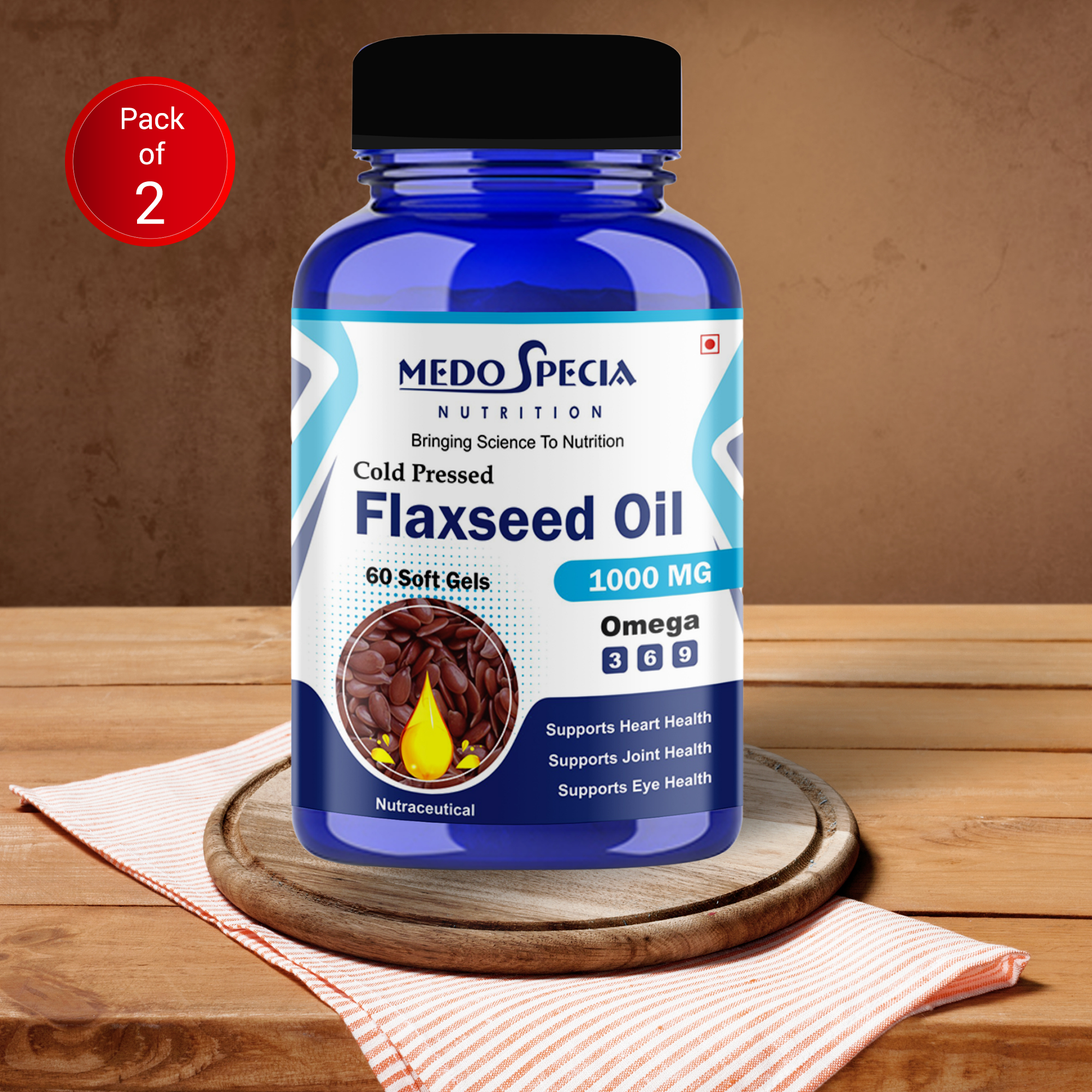 Medo Specia Flax Seeds Oil 1000MG 60 Capsules Pack of 2