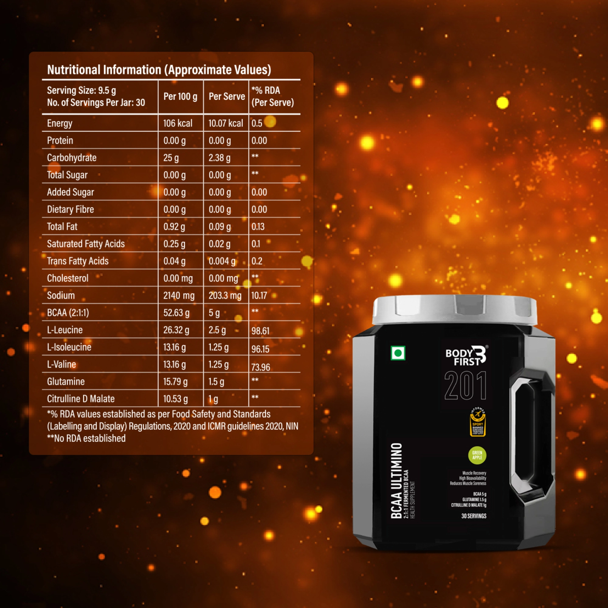 Onelife BCAA – Green Apple (250 Gram) - 0