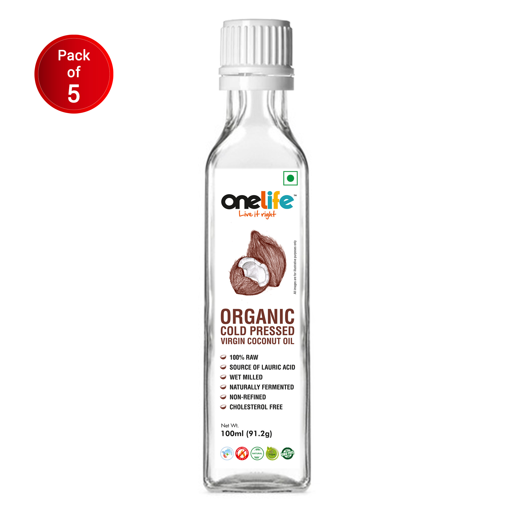 Onelife Organic Cold Pressed Virgin Coconut Oil 100ml Pack of 5