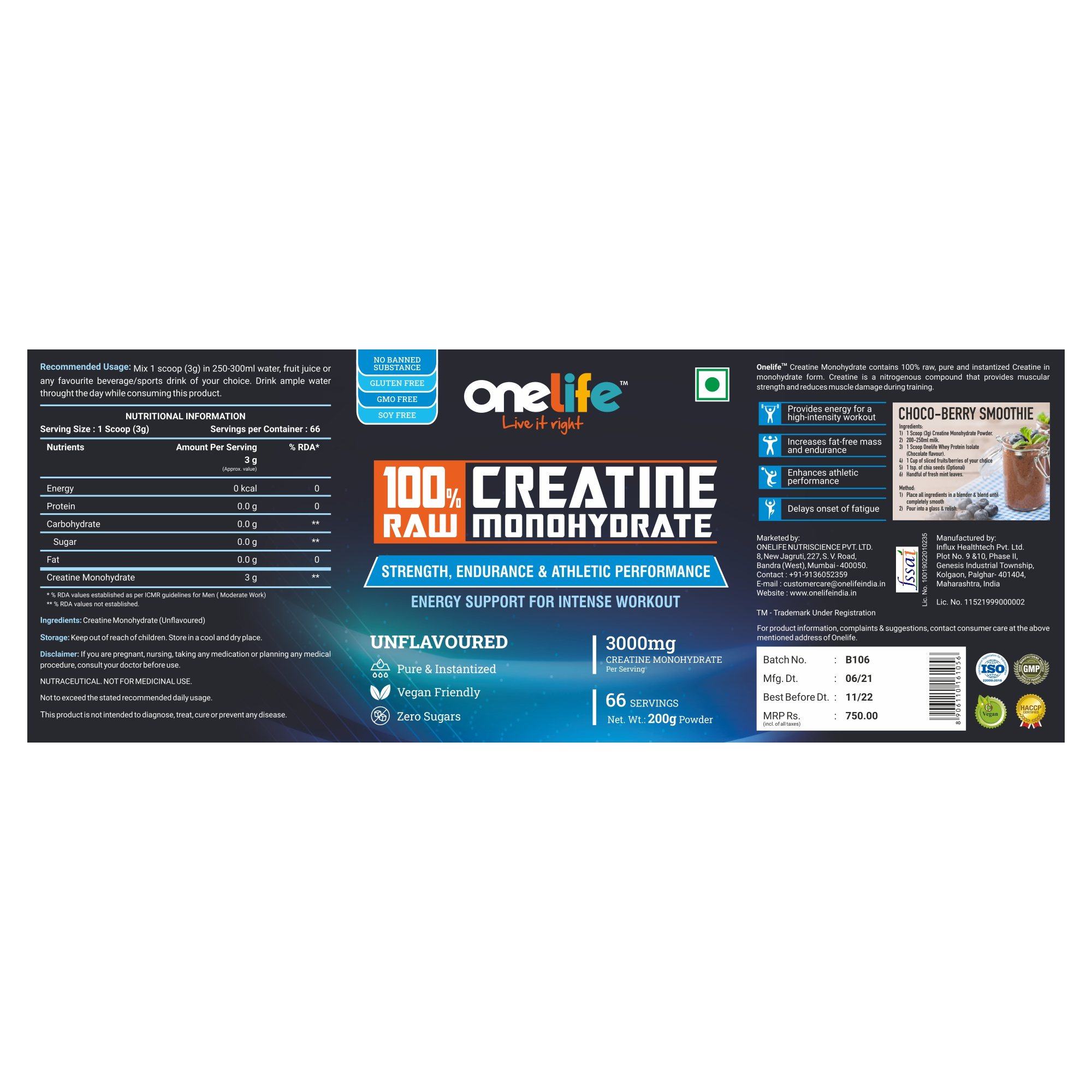 Onelife BCAA – Green Apple (250 Gram) - 0