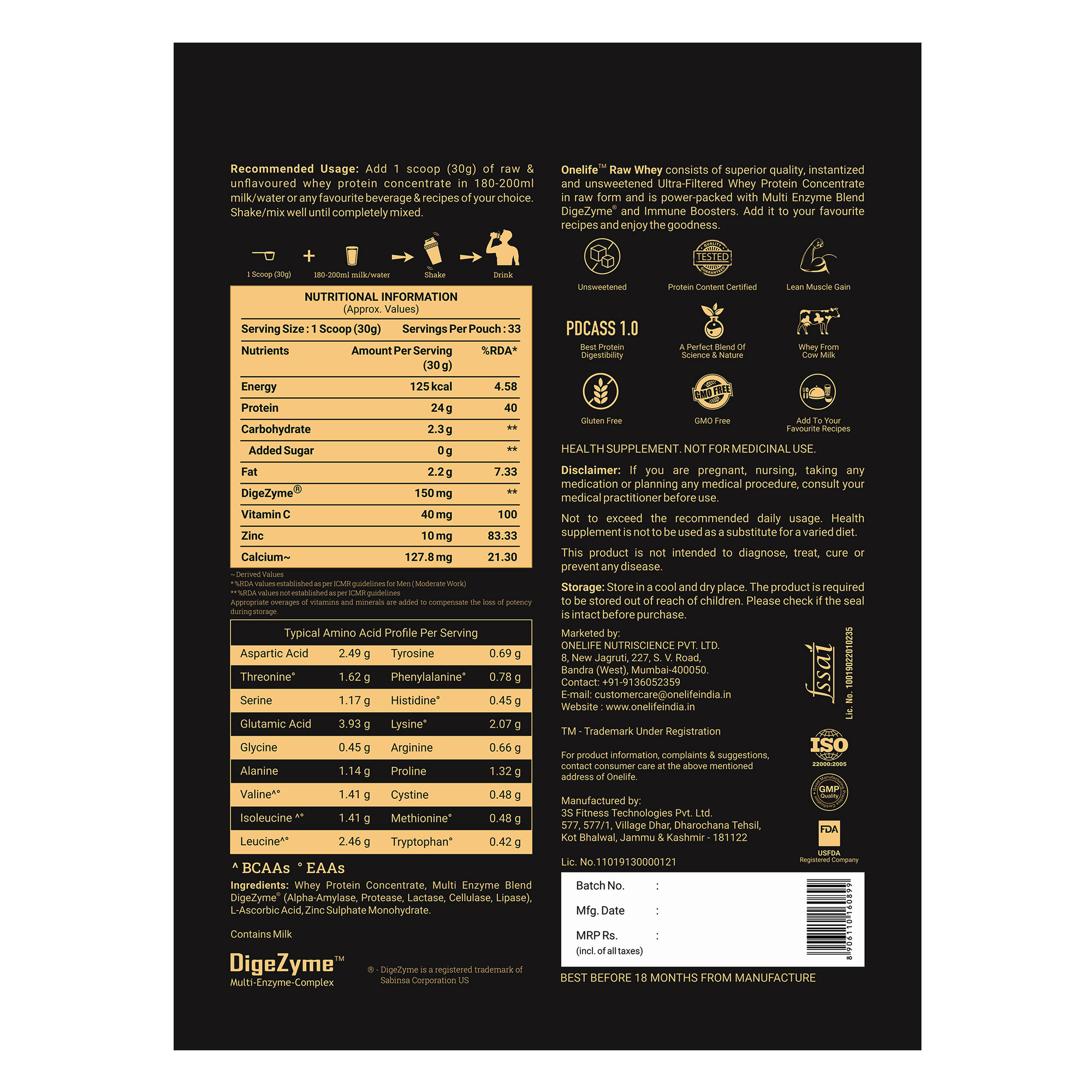 Onelife BCAA – Green Apple (250 Gram) - 0