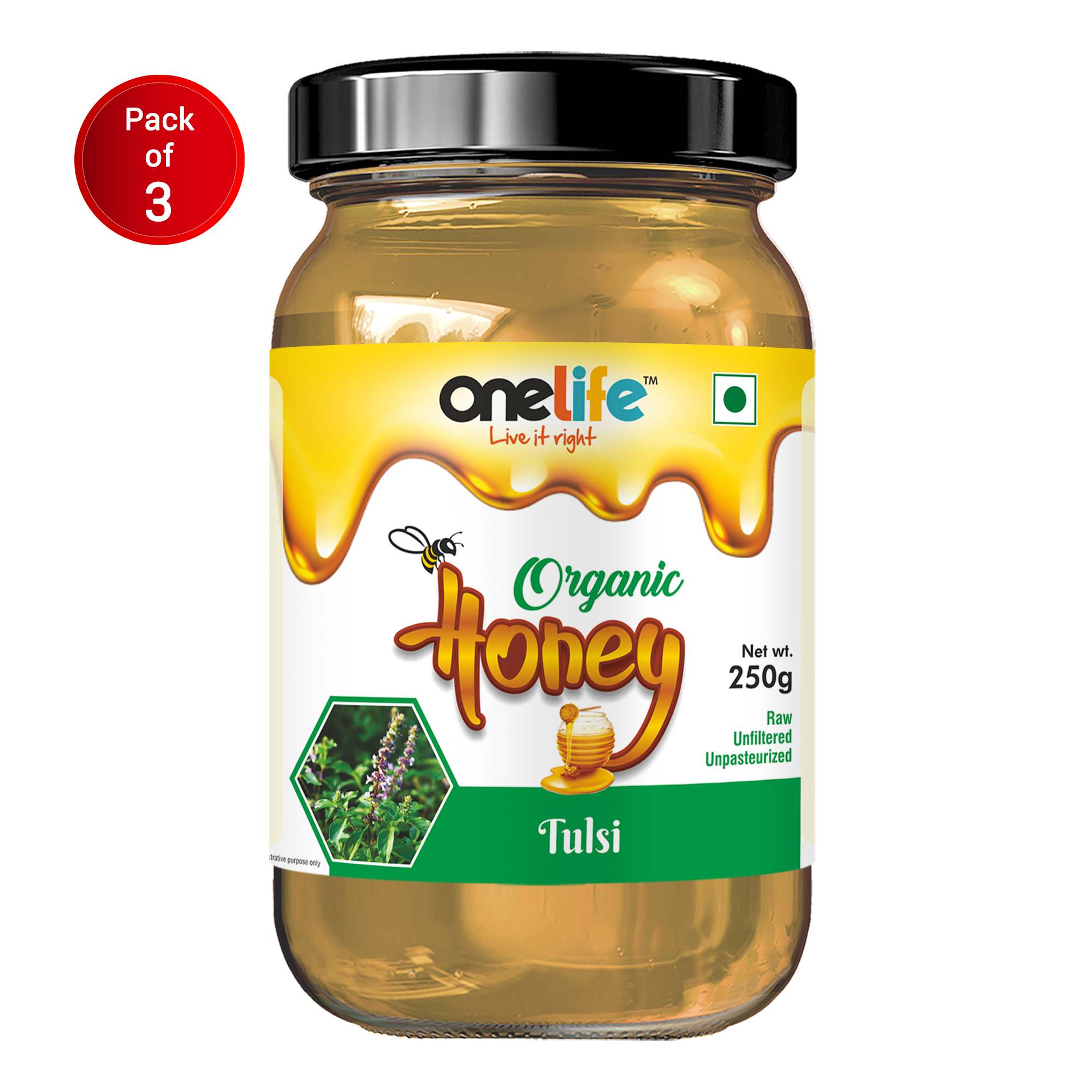 Onelife Organic Honey (Tulsi) 250g Pack of 3
