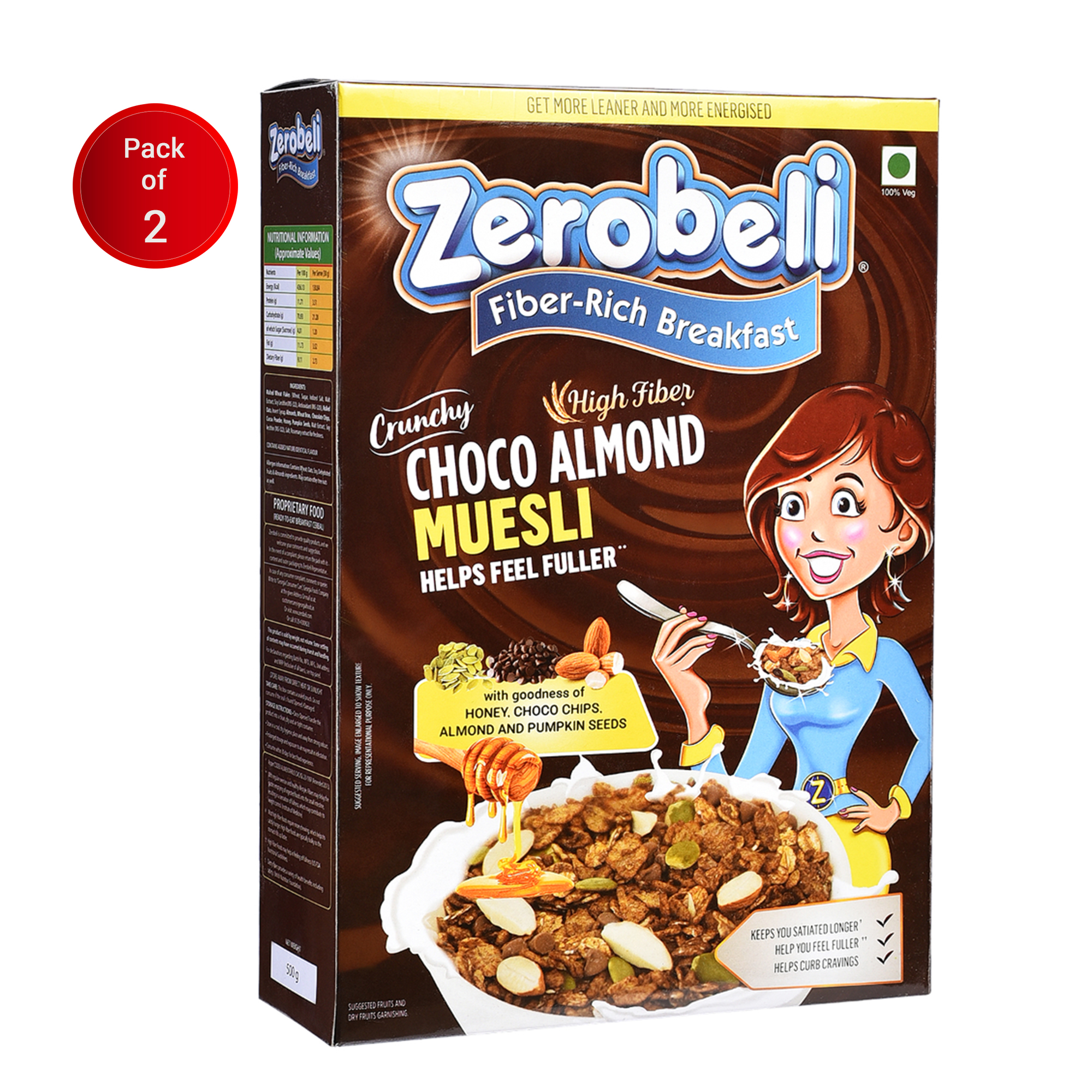 Zerobeli Choco Almond Muesli 525g Pack of 2