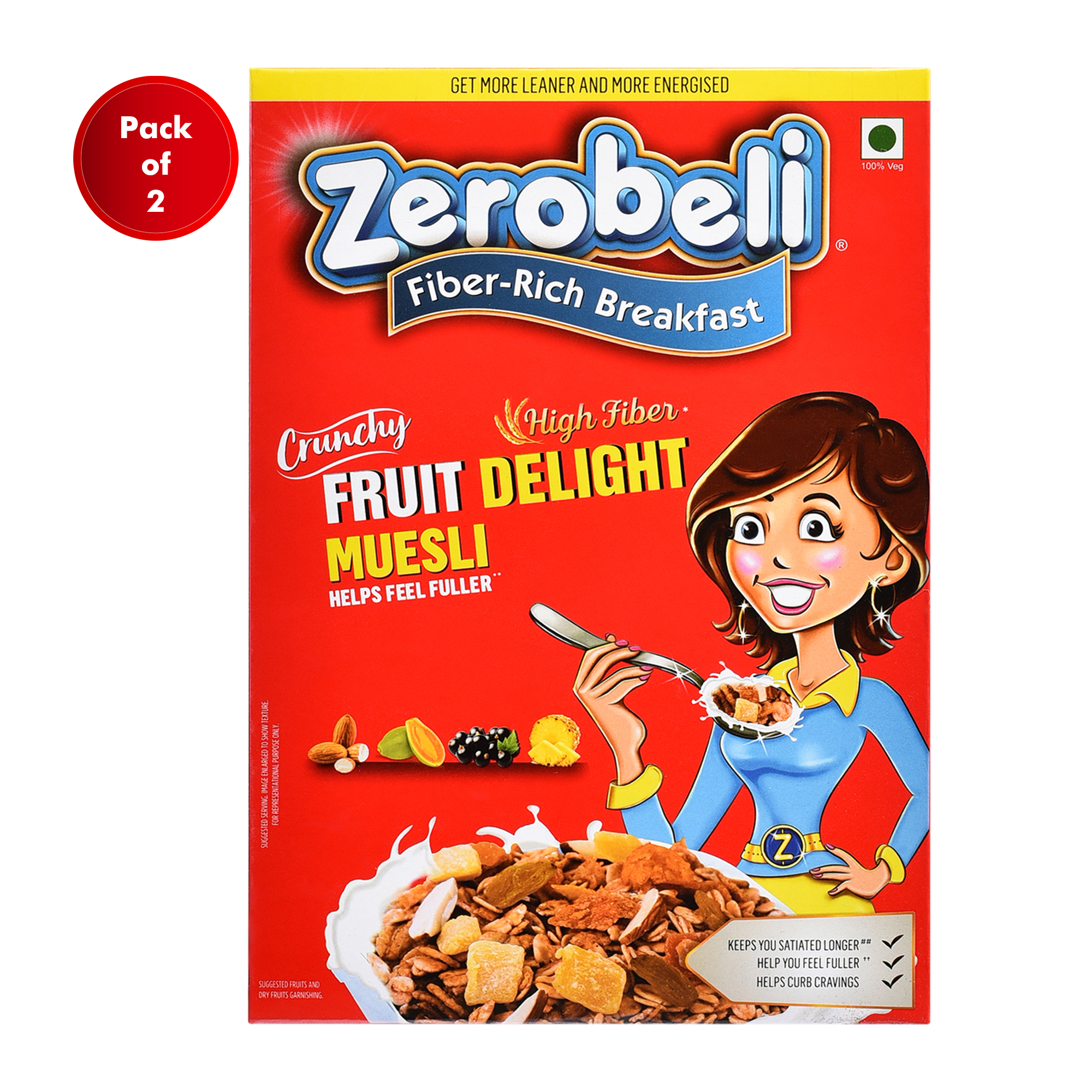 Zerobeli Fruit Delight Muesli 525g Pack of 2