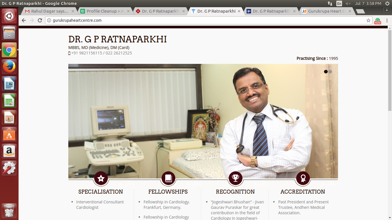 Dr G P Ratnaparkhi Book Appointment Consult Online View Fees Contact Number Feedbacks Cardiologist In Mumbai In your service since 37 years and.