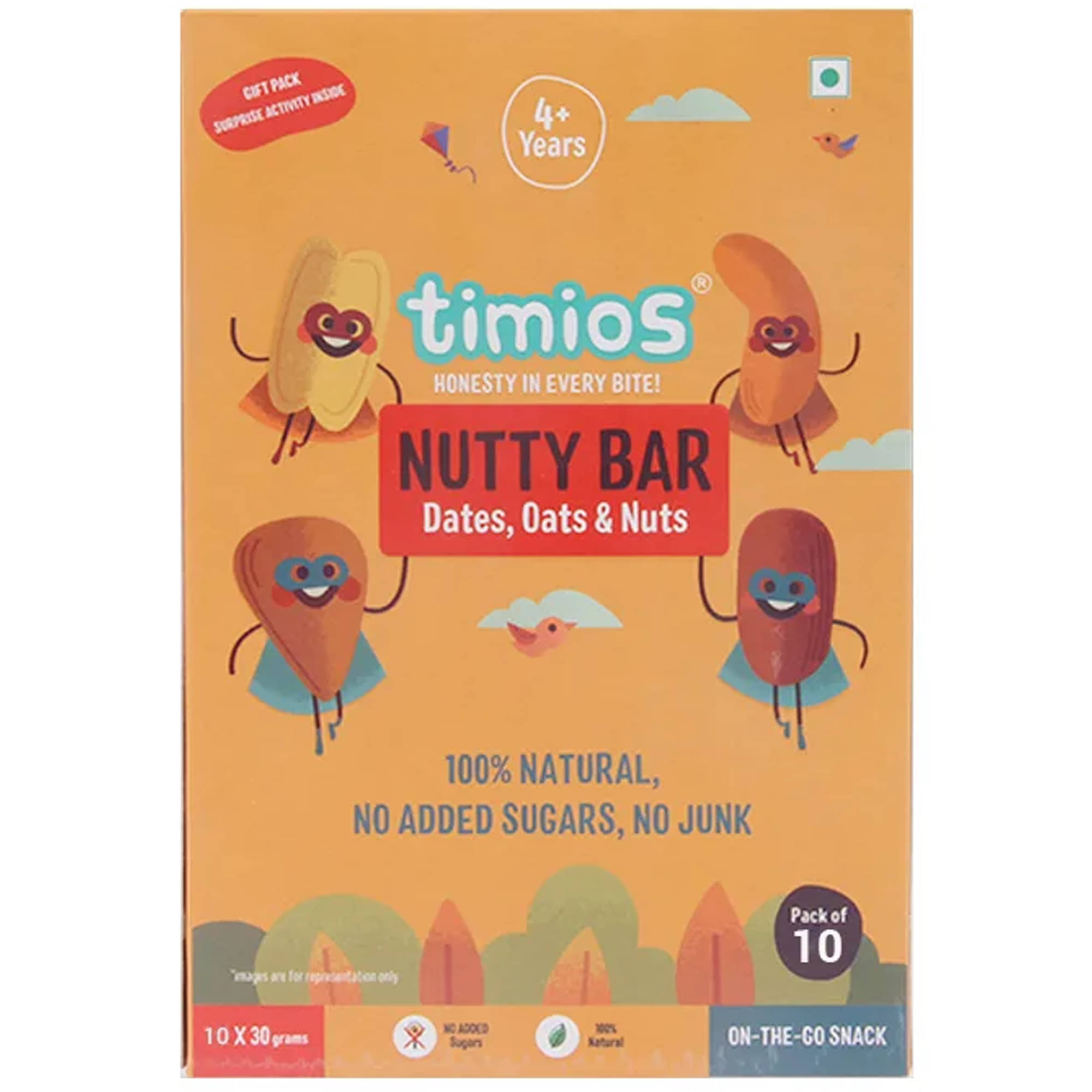 Timios Nutty Bars - Dates, Oats And Nuts(30g) - For Kids 4+ Years Combo - Pack of 30 Bars